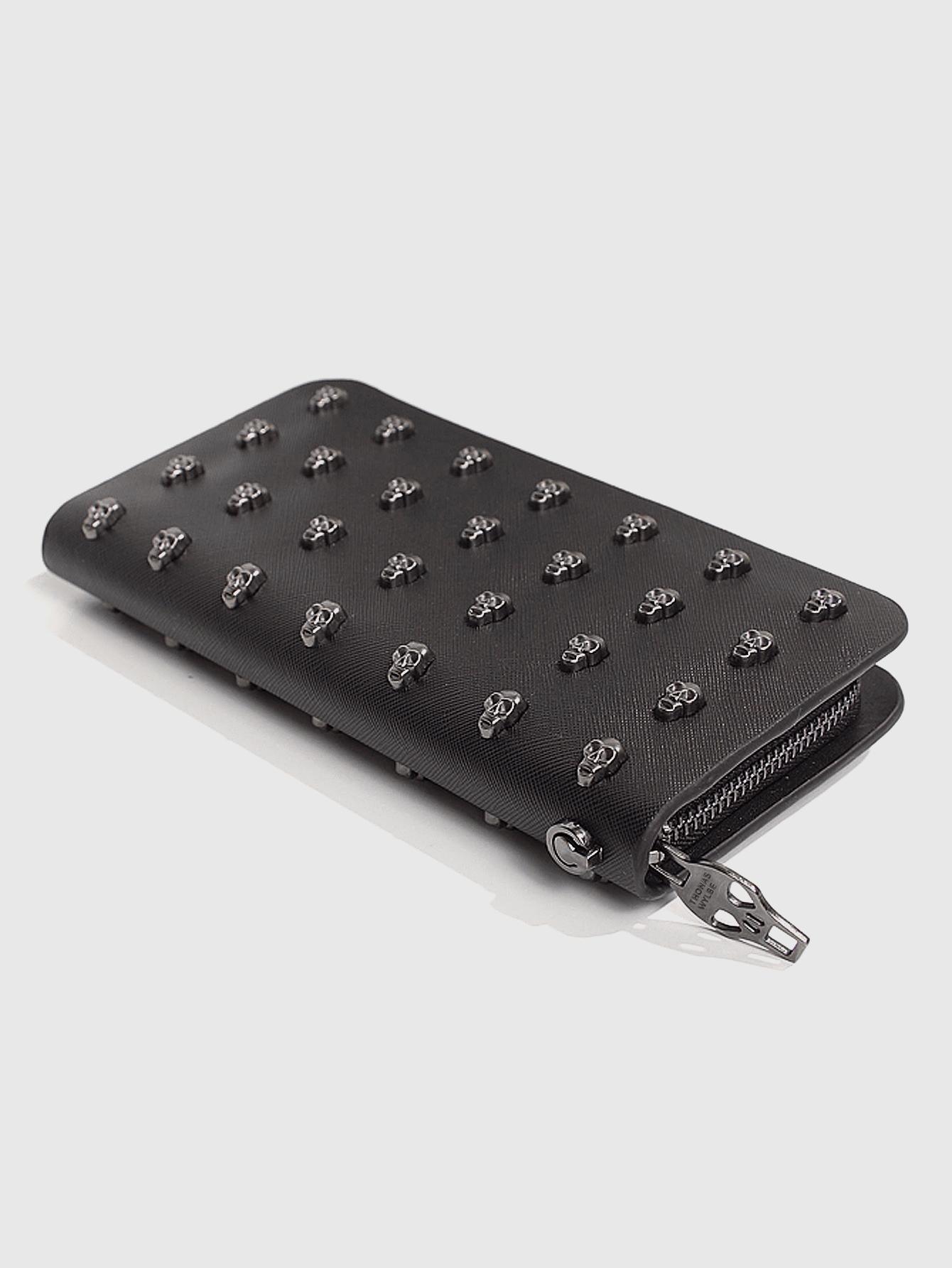 Halloween Black Skull Rivet Coin Wallet, Men's and Women's Wallets, Punk Style Skull Design, Large Capacity Zipper Closure, Wrist Zipper Long Gothic Style Wallet, Durable Travel Accessories