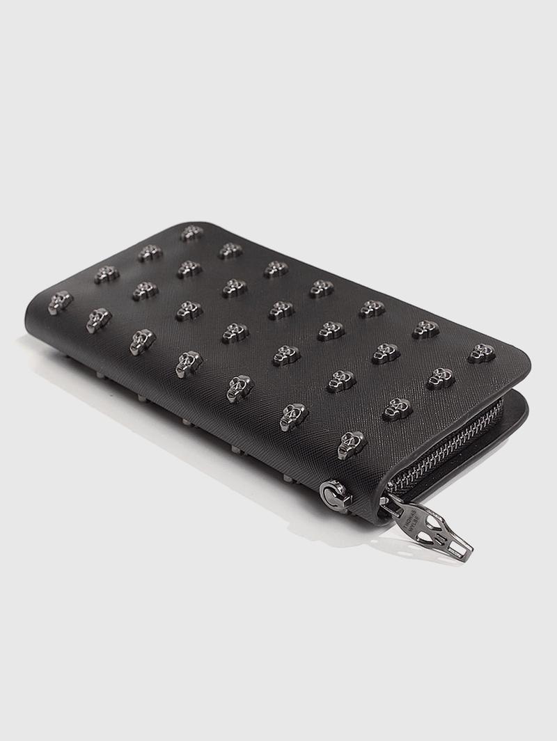 Halloween Black Skull Rivet Coin Wallet, Men's and Women's Wallets, Punk Style Skull Design, Large Capacity Zipper Closure, Wrist Zipper Long Gothic Style Wallet, Durable Travel Accessories