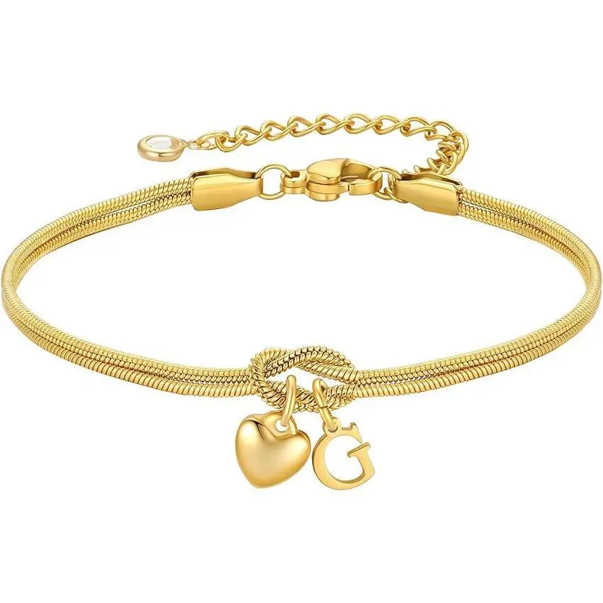 Trendy Initial Bracelets for Women Men - 14K Gold Plated Dainty Knot Letter A-Z Initial Bracelet Personalized Cuff Bangle Festivals, Birthdays, and Special Occasions Party Jewelry Holiday Gift
