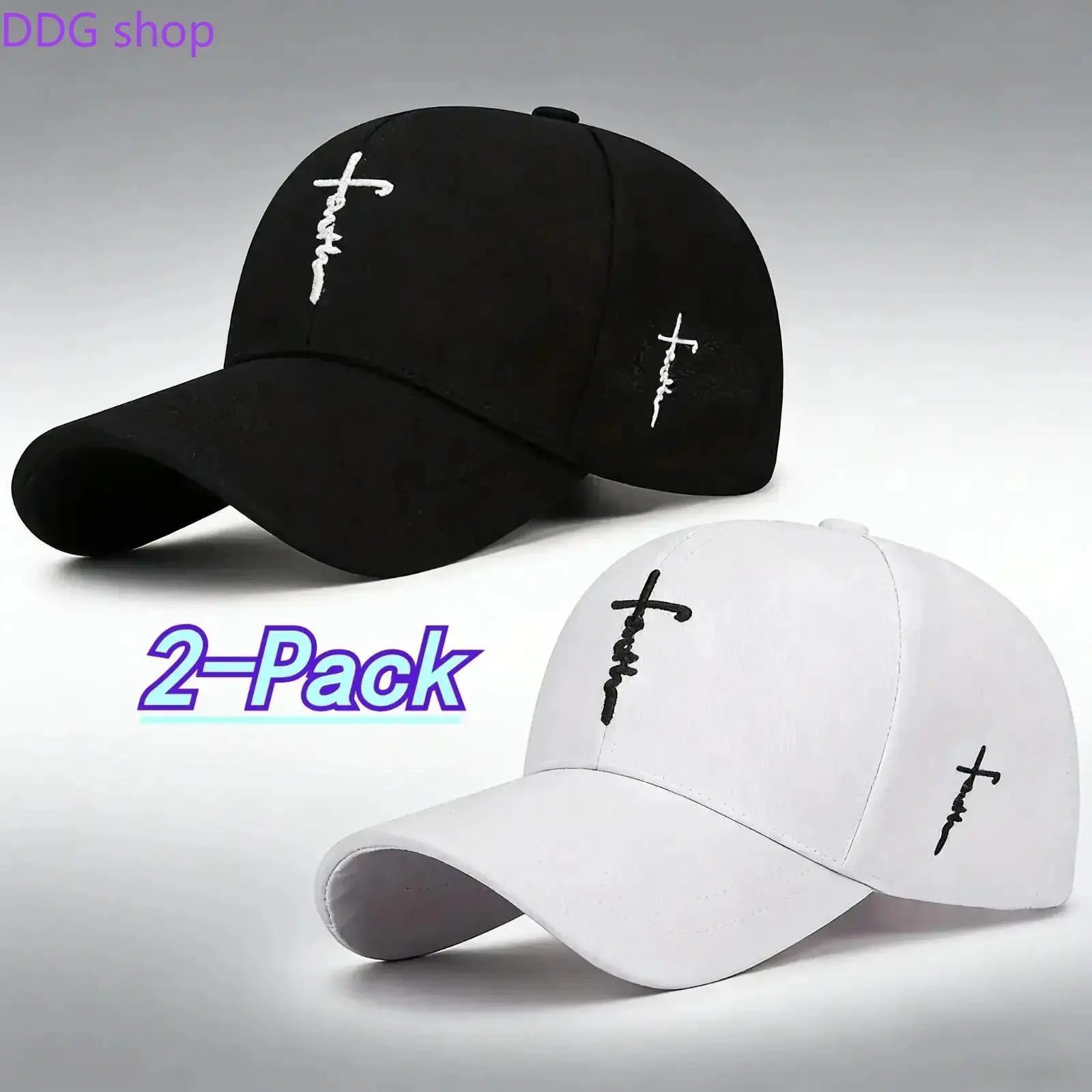 2-Pack Unisex Black & White Baseball Caps with stylish cross embroidery. Breathable acrylic dad hats, lightweight and durable. Classic headwear for outdoor sports, streetwear and casual daily outfits.