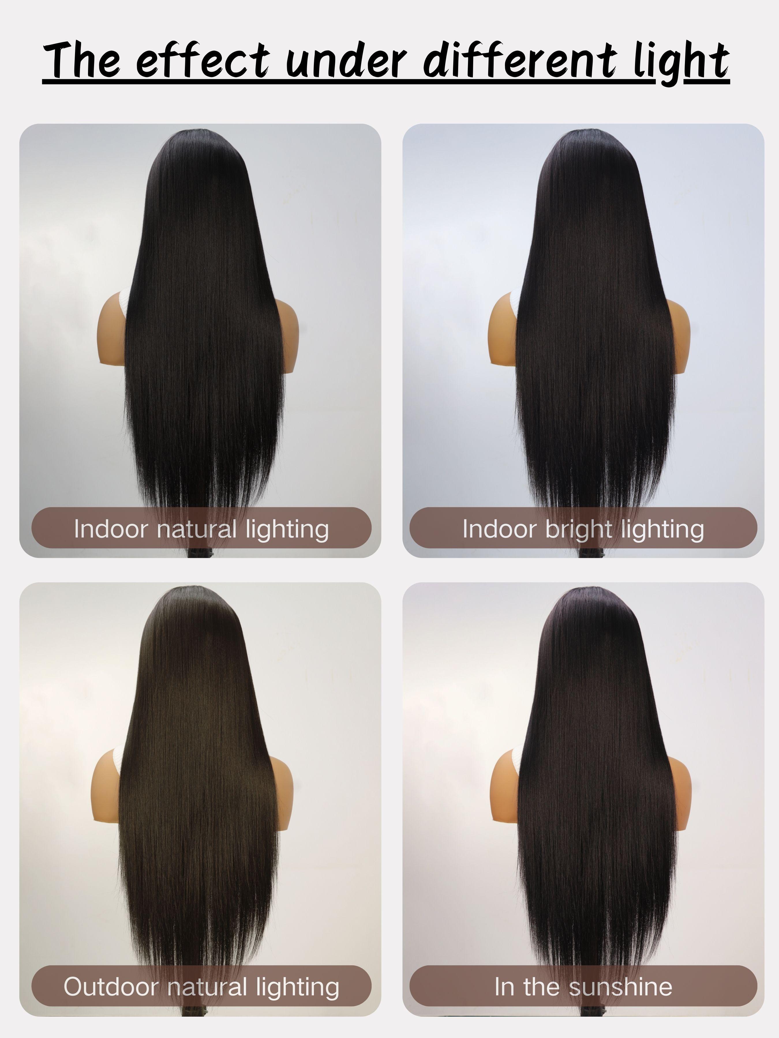 28 Inch Long Straight Synthetic Lace Front Wig for Women, Gorgeous Fluffy No-Bangs Glueless Frontal Wig for Parties and Daily Use
