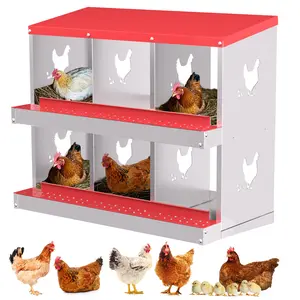 6 8 10 Hole Chicken Nesting Box with Removable Dividers, Galvanized Steel Metal Laying Box with Ventilation, Wall Mount or Floor Poultry Nest for Hens Ducks Backyard Coop Farm