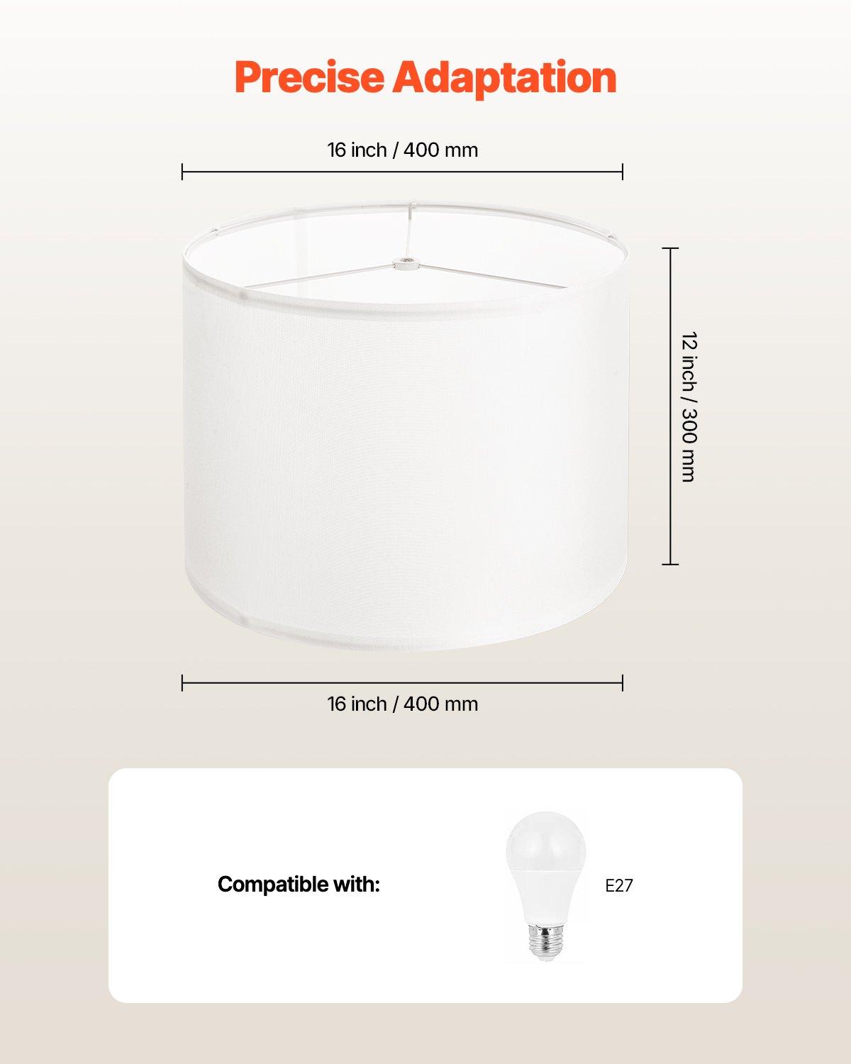 VEVOR Drum Lamp Shade 2 Set, 16 in Top x 16 in Bottom x 12 in High, Large Lampshade with Harp, Replacement Lamp Shade for Table Lamps Floor Lamps Pendant Lights, Easy Assembly Required (Off-white)