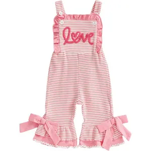 Toddler Baby  Outfit Lucky Charm Romper Jumpsuit Shamrock Sleeveless Flared Overalls Bell Bottoms
