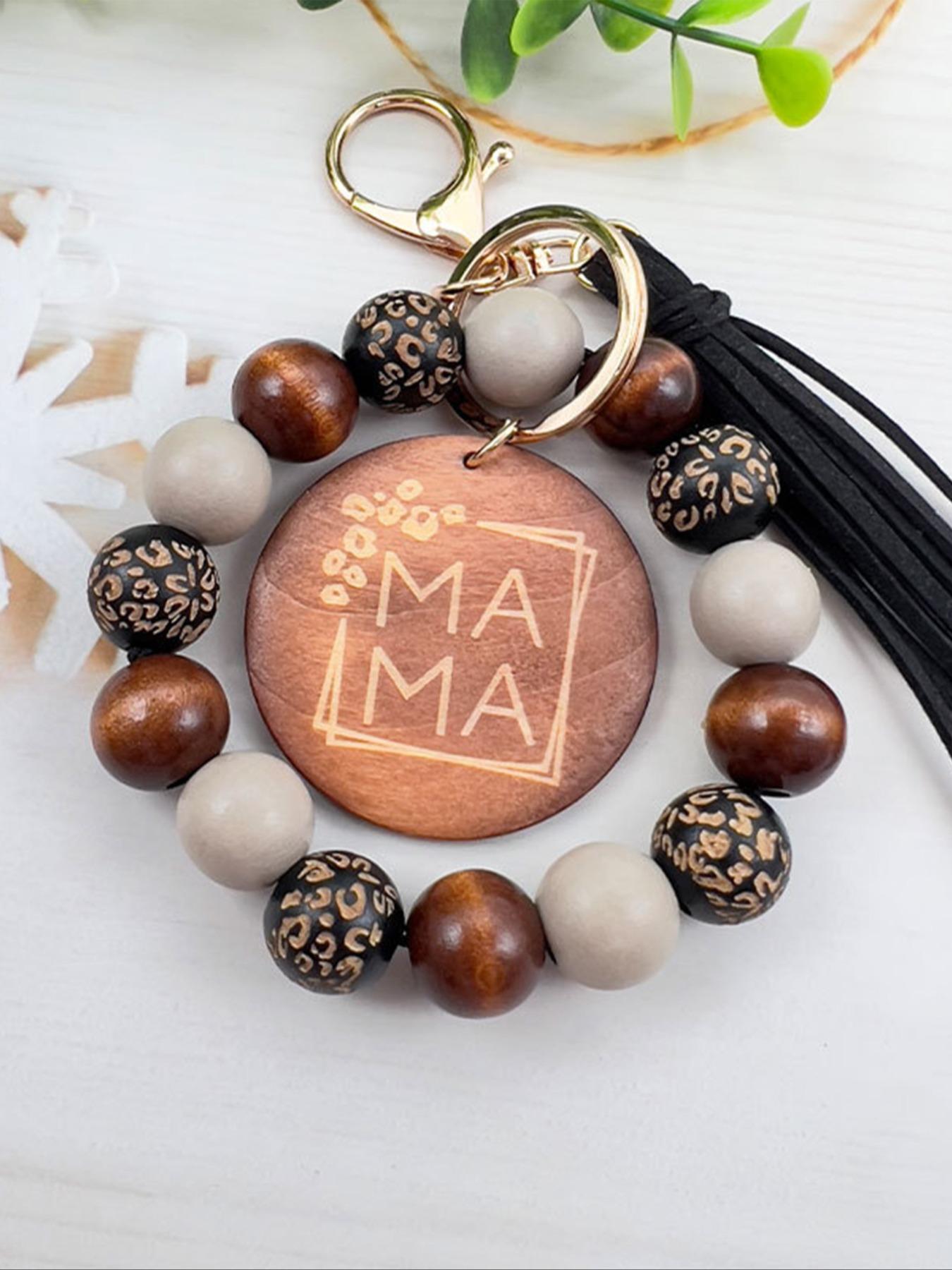 1/5pcs Handmade Wooden Bead Keychain with Leopard Print and Polka Dots, Sport Punk Theme, Mother's Day Gift, Women's Decorative Accessory, Keychain Bag Pendant