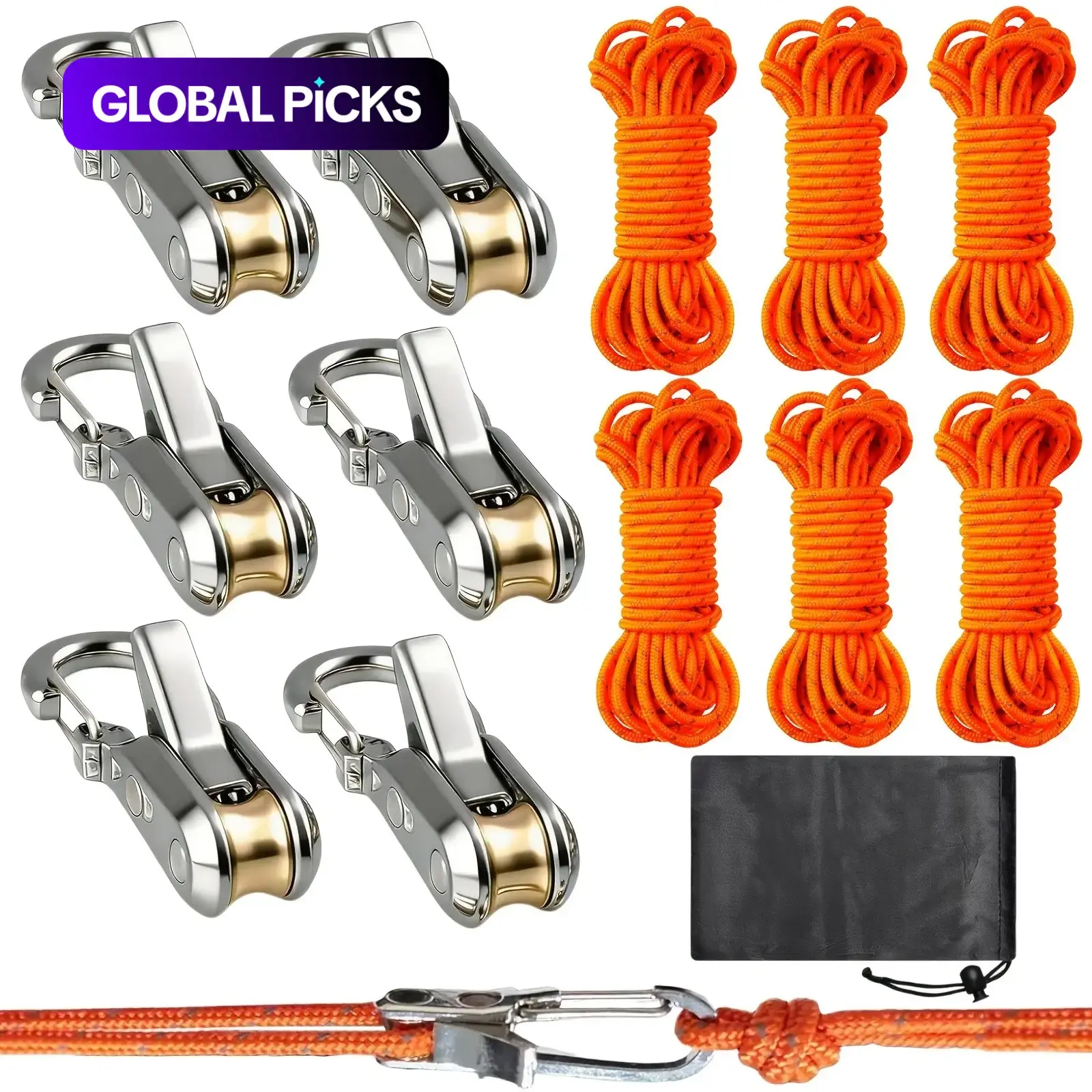 13-Piece Rope Set with Roller Tensioner and Carabiner for Camping, Kayaking, and Outdoor Activities Adjustable Rope