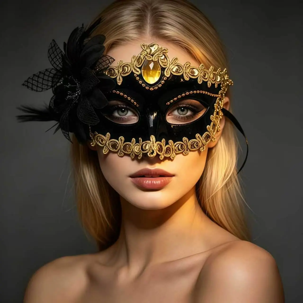 Sexy Venice Masquerade Mask, Elegant Feather and Gemstone Decor, Durable Design, Perfect for Parties, Holidays, Gifts, Cosplay, Themed Dinners
