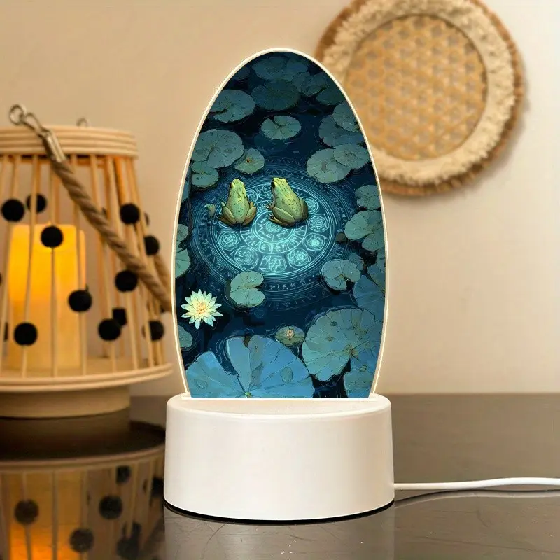USB Powered Frog Pond Night Light, LED Acrylic Soft Lighting, Unique Art Style, Ideal for Bedroom, Workspace, Creative Areas