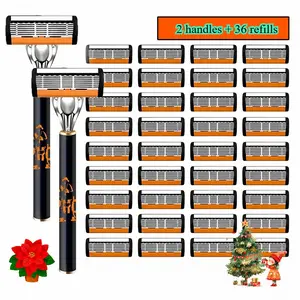 Men's 6-Blade Shaving Set, 2 Premium Handles, 36 Replacement Blades, Ergonomic Non-Slip Grip, Durable Sharp Blades, Ideal for Daily & Travel Use