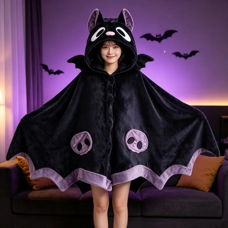 Unisex Wearable Blanket Bat Hooded Cape, Extra Large Plush Thickened Cape, One Size Fits All, Perfect Holiday Gift, Halloween Christmas Gift