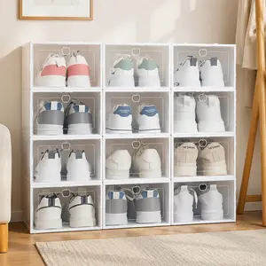 12-Piece Foldable Shoe Storage Boxes, Pure High-Style Design, Multi-Layer Stackable, Flexible for Sneakers and Casual Shoes, Lightweight and Easy to Store