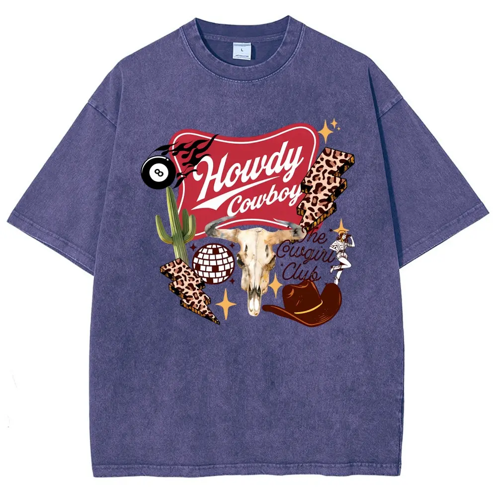 Vintage Western Graphic Tee Oversized Acid Wash Howdy Cowboy Cowgirl Club T Shirt Country Concert Disco Ball Leopard Lightning Unisex Top