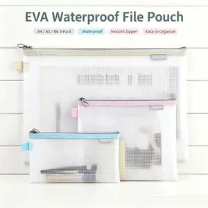 Clear File Bags, Mesh Zipper Pouches, Waterproof Zipper Bags, 3pcs, A4/a5/b6 Sizes, Ideal for School, Home, Work, Business Travel