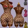 Cross Back Deep V-Neck Printed Romper, Bodycon Romper, Women's Fashion All-Over Print Short Pants, Fitted Style, Suitable for All Seasons