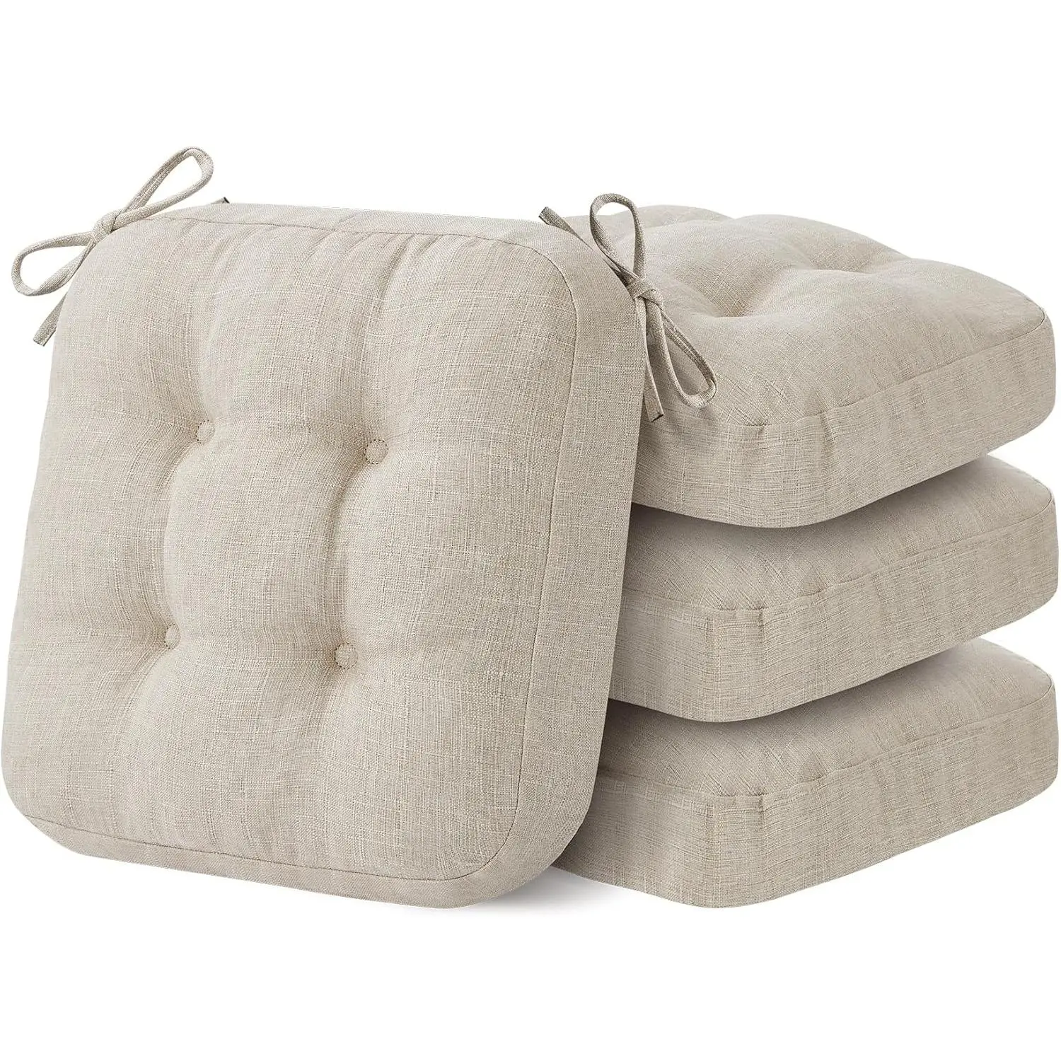 Chair Cushions, Memory Foam Dining Chair Cushions, Tufted Indoor Chair Pads, Set of 4, 16.5' x 16.5' x 3.5', Beige