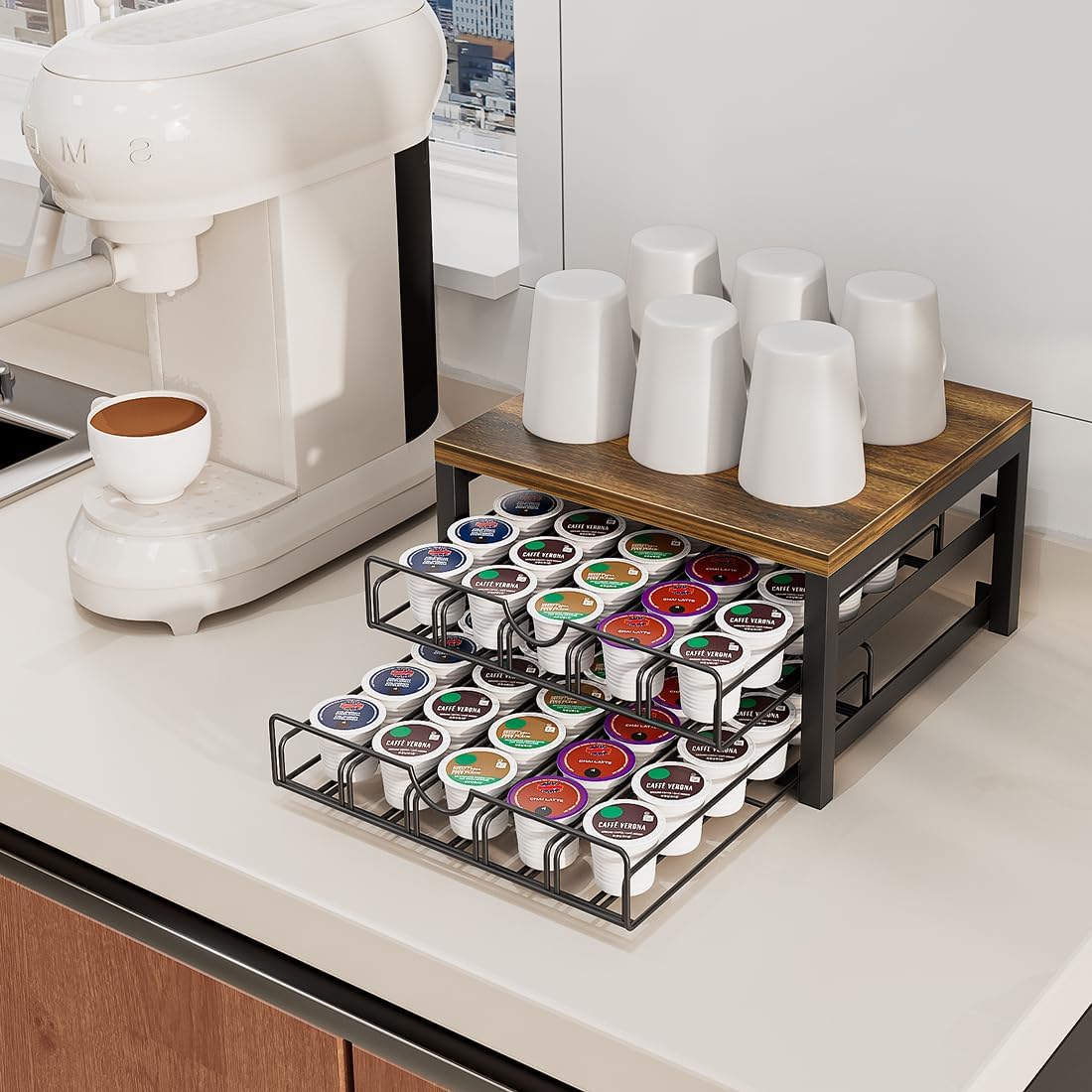 Coffee Pod Drawer – Compatible with K-Cups, 50 Pod Pack Capacity Rack, 2-Tier Holder & Storage, Home or Office Kitchen Counter Organizer Multicolor Deals For You Days