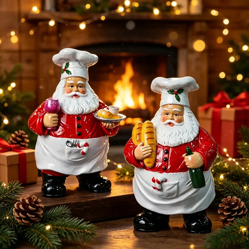 A Santa Claus chef decoration, waterproof and easy to store, suitable for home, store, restaurant table decoration, and kitchen window display, making it an ideal Christmas decoration and gift choice.