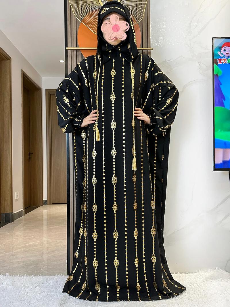 Islamic Abaya Kaftan Dress for Women 100% Cotton Soft Double Hat Cape Style Dubai Turkish Design Modest Outfit for Ramadan & Eid Loose Fit Modesty Muslim Clothing