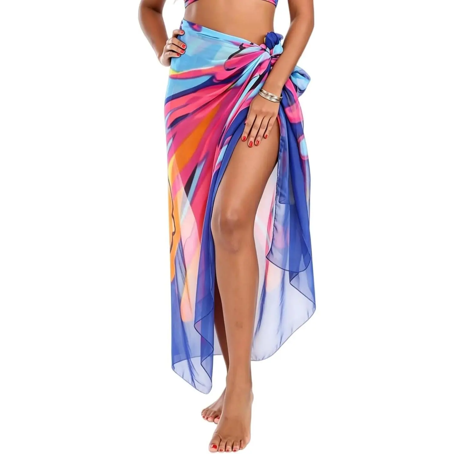 Women Beach Sarong Chiffon Swimsuit Cover Ups, High Slit Vacation Pareos Swimwear Bikini Wrap Bathing Suit