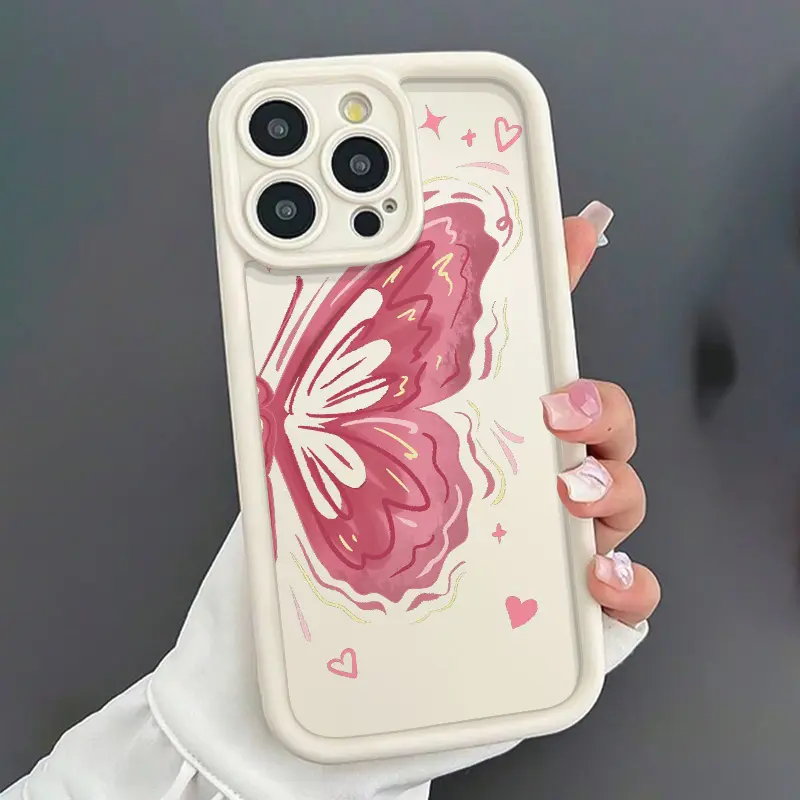 Phone Case: 1 Gaozhu Antique White-Pink Heart Butterfly TPU Material Drop-Proof Case with Precise Cutouts and Full Coverage Protection, Suitable for Apple iPhone 6/7/8/X/11/12/13/14/15/16 Pro/16 Pro Max/16 Plus