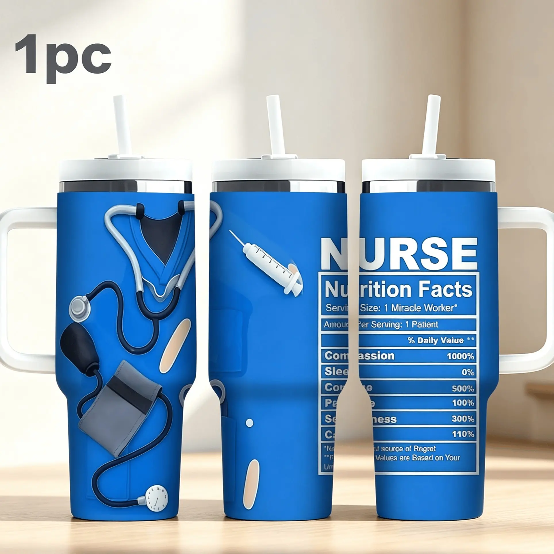 1pc 40oz stainless steel insulated cup - Nurse's Day gift - Medical device printed travel cup - Large capacity handle cup - High appearance quality - Personalized holiday/birthday gift