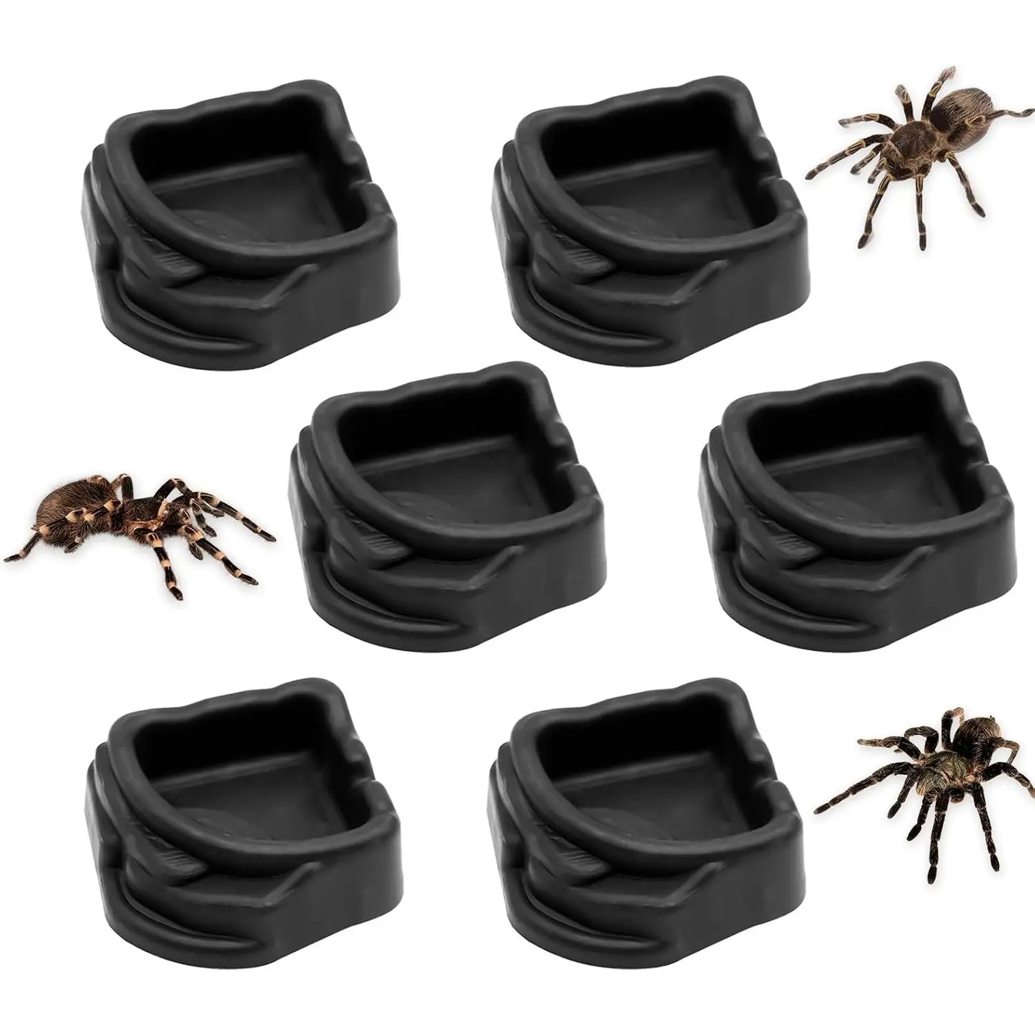 6-Pcs Mini Resin Micro Water & Food Dishes, Enclosure Accessories for Tarantulas & Tiny Reptiles (1.65" D, 0.59" H), Food/Dish