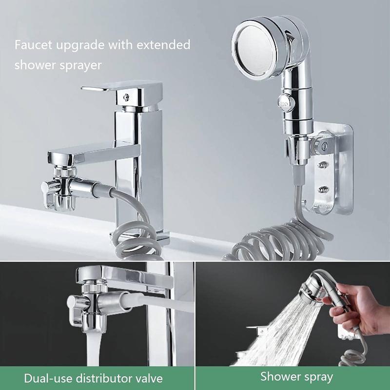Sink Faucet Hose Sprayer Attachment handheld Sink Sprayer with ON/Off & 7 Adapters Extension Shampoo Hose Shower  for Hair Washing  Bath Pet Rinse (6.5ft  Sink Shower Set)
