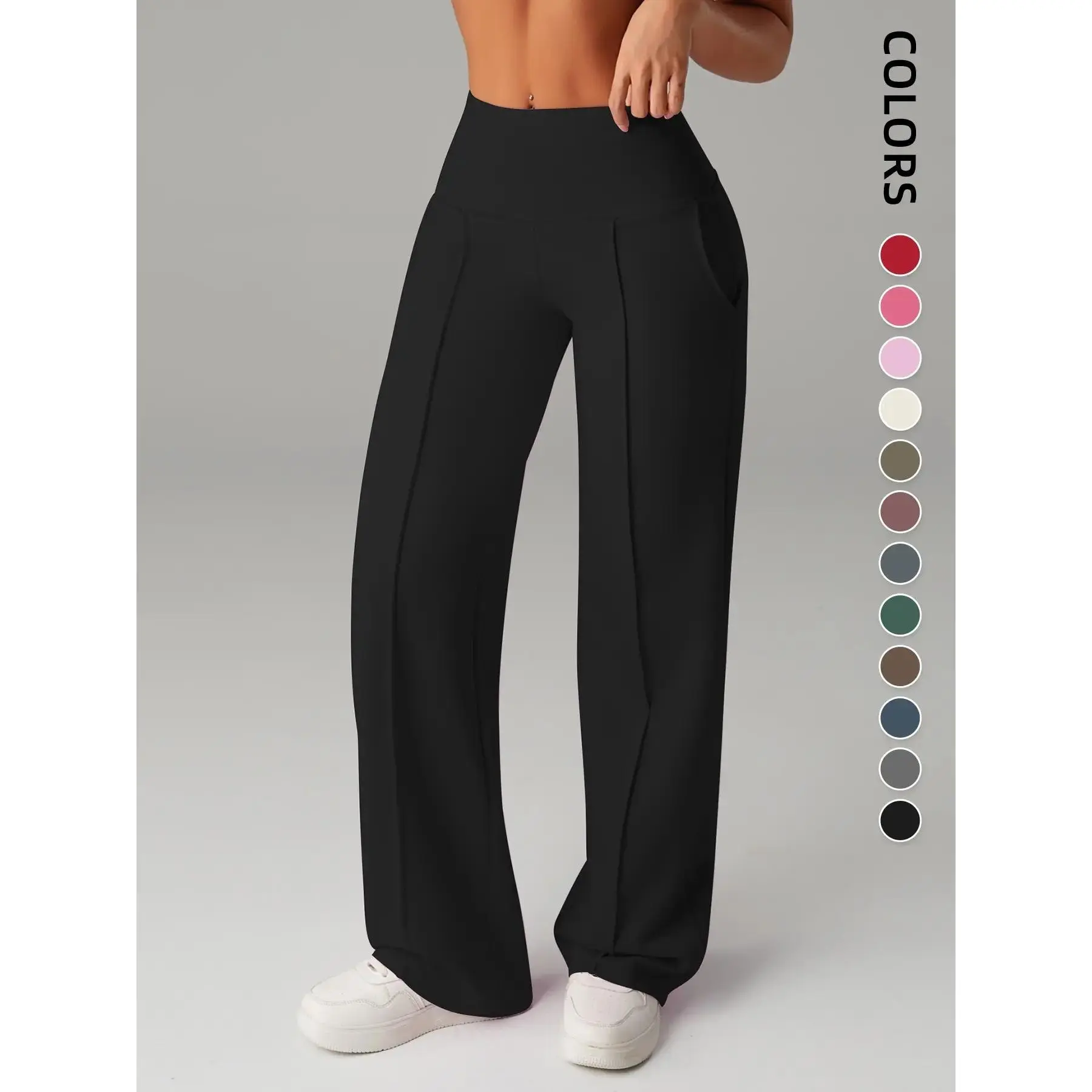 Women's High-Waisted Loose-Fit Sporty Pants, High Waisted Athletic Soft Comfortable Micro Flare Bell Bottom Leggings, Flared Sports Pants, Activewear Pants, Ideal for Gym & Home, All-Season Wear, Gym Sportswear Bottoms
