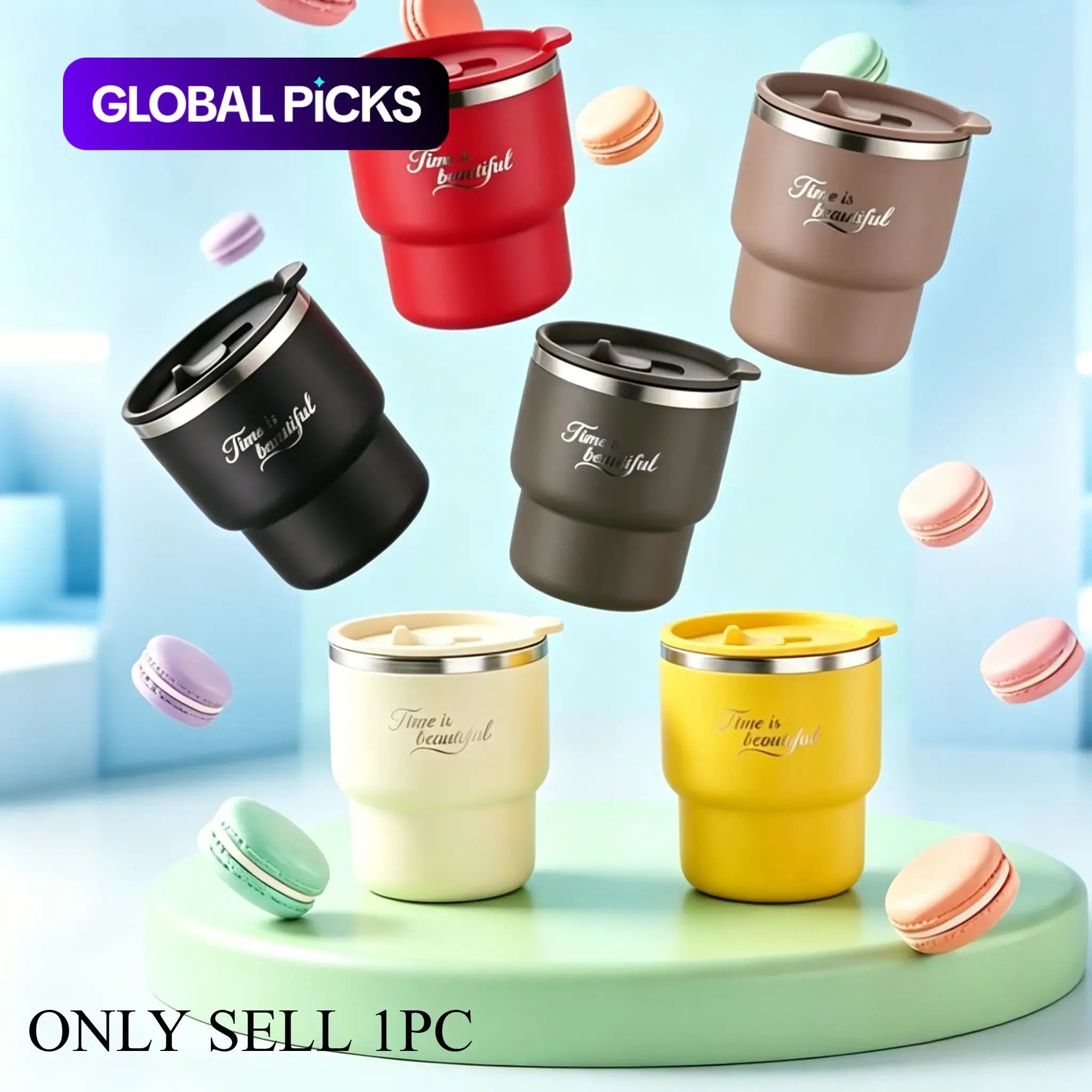 1pc 304 Stainless Steel Lidded Mug, Double-Wall Vacuum Stainless Steel Office Tea Cup, Shatterproof Household Water Cup, Spill-Proof Insulated Coffee Mug, Suitable for Hot and Cold Drinks, Perfect for Office and Outdoor Camping, Drinkware