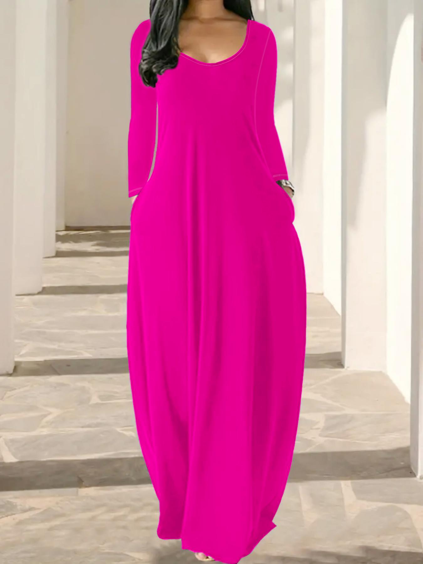 Women's Long Nightgown, Coffee Leopard Print, Round Neck Long Sleeve Pocket Sleepwear, Soft Comfortable Casual All-Season Loungewear