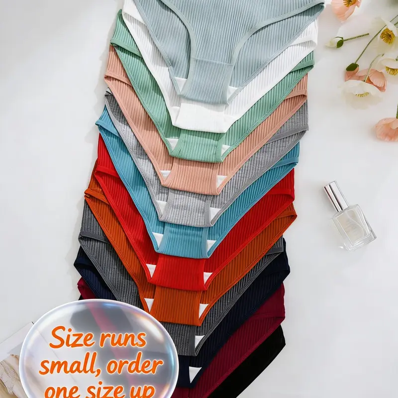Comfortable Women's Thong Panties Pack, 7/12 Pcs Fitted Design, Plain Pattern, Moderate Fabric Thickness Knit, Casual Style for All Seasons, Everyday, Fashion Comfy Underwear, Casual Comfy Panty