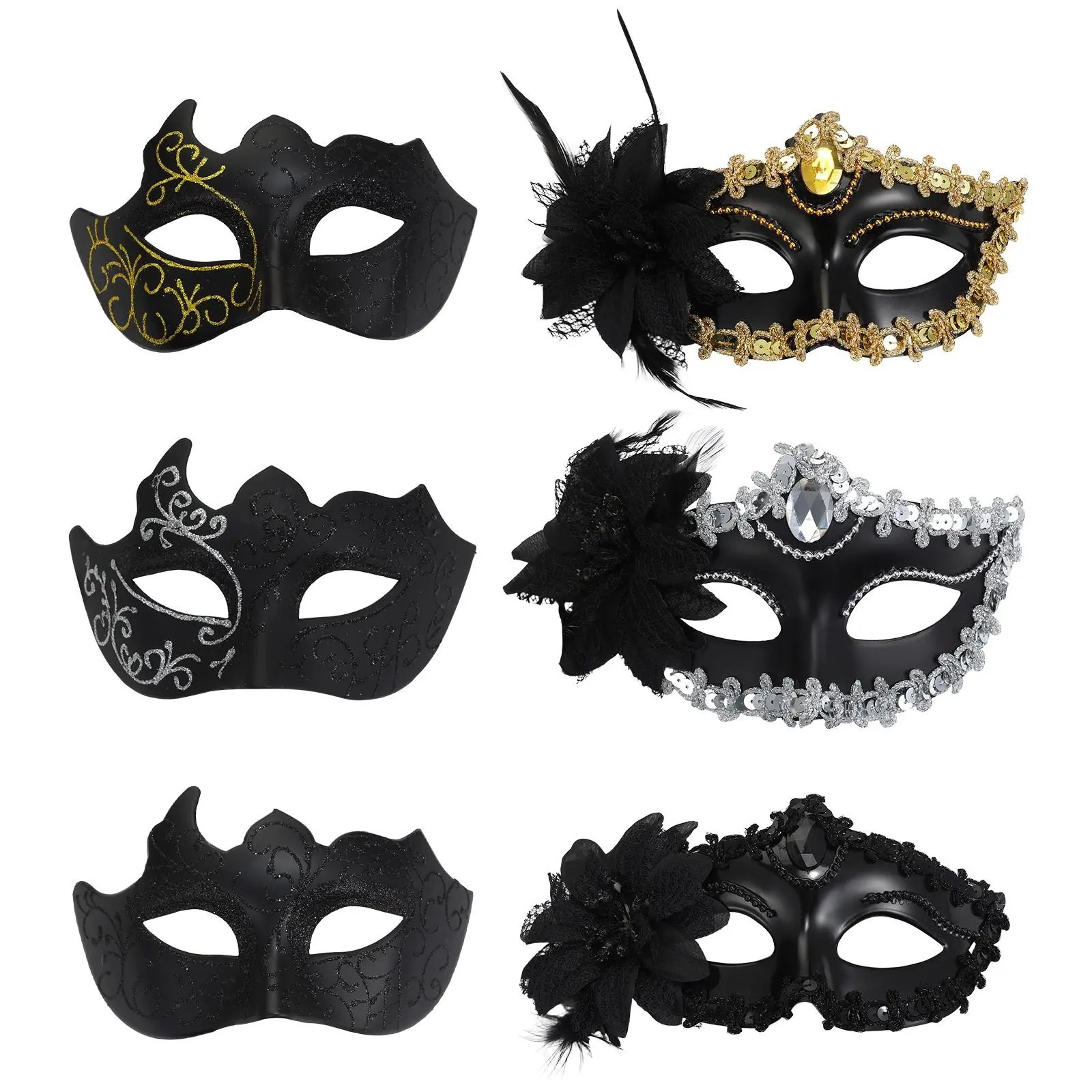 2pcs Couple's Masquerade Mask Set Venetian Party Masks Halloween Costume Masks