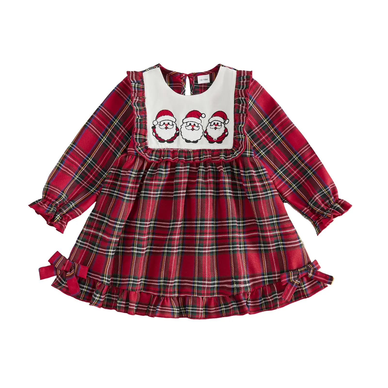 Toddler Baby Little Girl Christmas Dress Long Sleeve Plaid Print Loose Ruffle Dress Fall Winter 1-5 Years