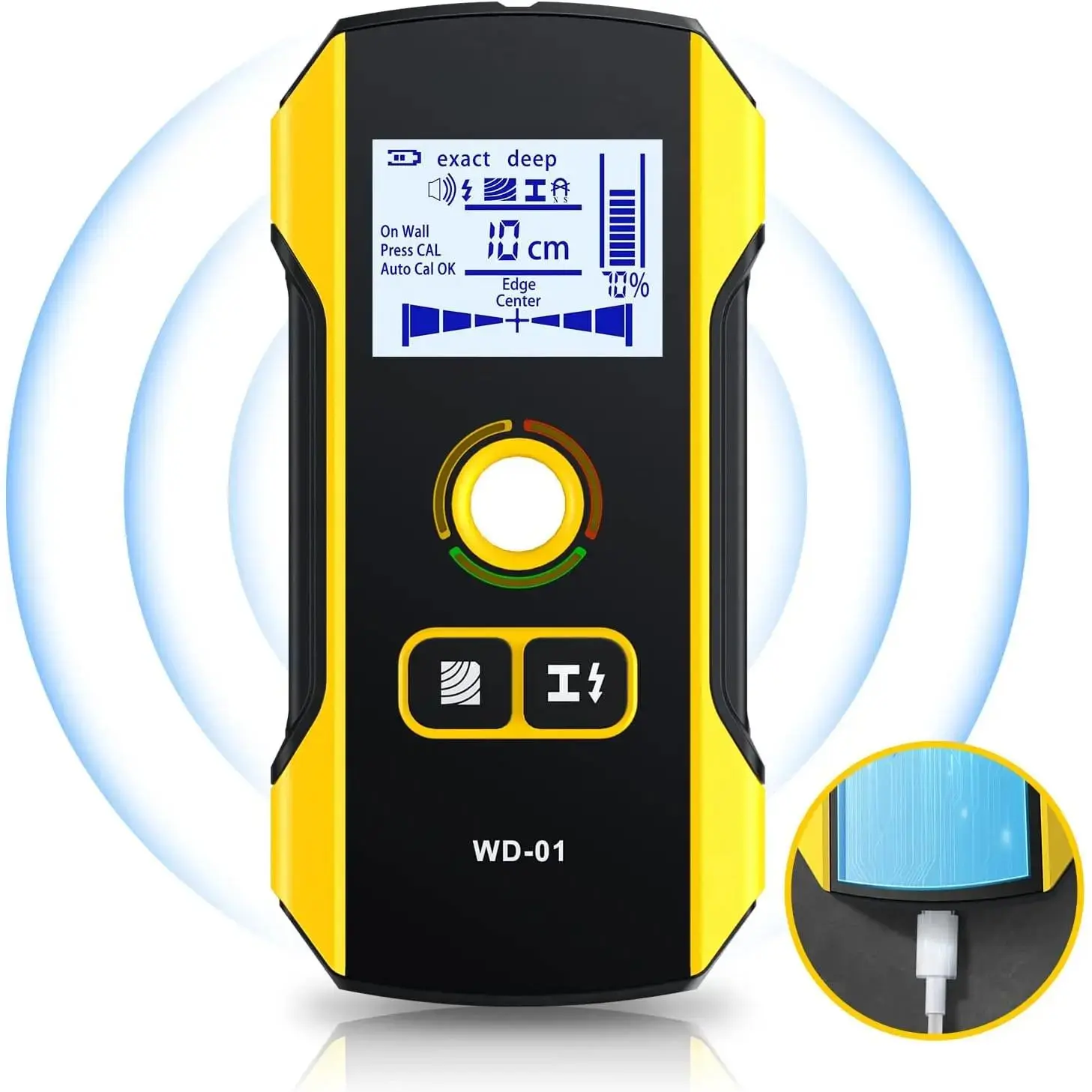 WD-01 Metal Detector Wall Scanner with Newly Designed Position Hole, AC Live Cable Wires Detection, Wood Studs Detection, Batteries Included