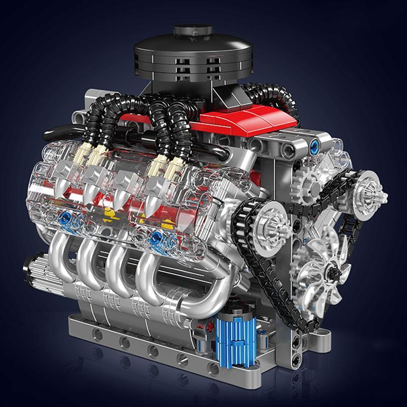 V8 Engine Building Blocks Set, DIY Building Model, 487pcs/box Assembly Bricks Ornaments, Collection for Adult Car Enthusiasts Gifts