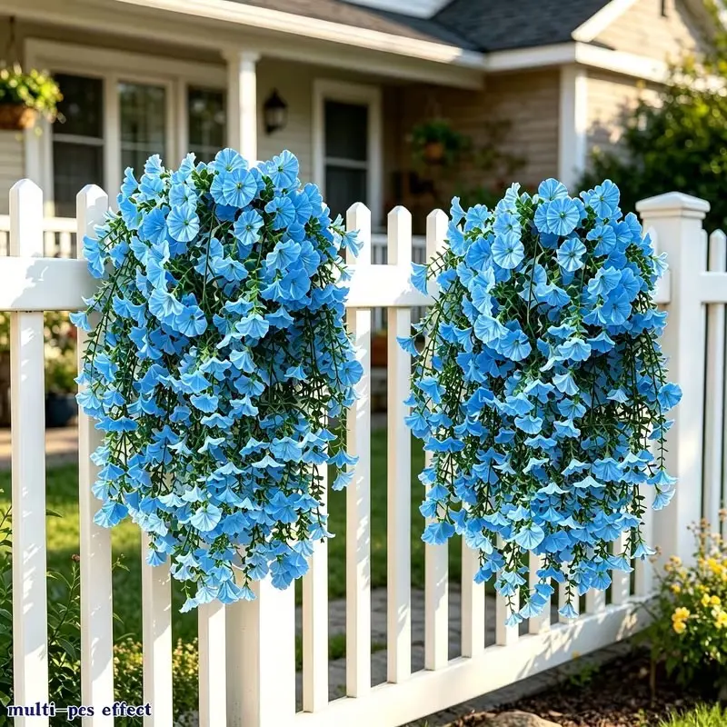 8 pieces of simulated hanging flowers, green plants, and morning glory vines, with UV resistance, suitable for wall decoration, home use, indoor use, and garden setting, Decorative Artificial Flowers, Fake Flowers Plants
