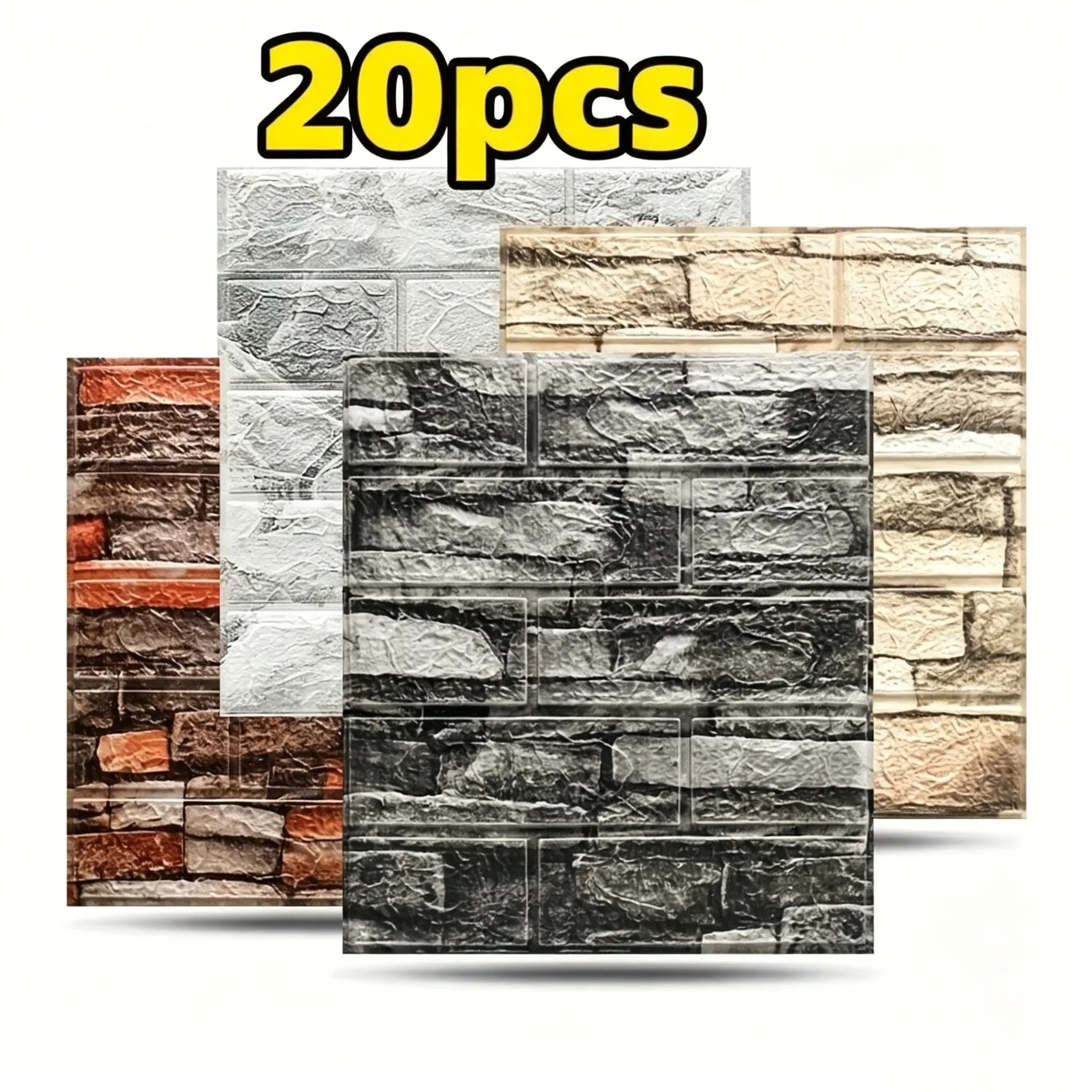 20pcs 3D Brick Texture Wallpaper Stickers, Sticky Wallpaper Peel and Stick, Self-Adhesive Foam Wall Panels, Thick Removable Vinyl Tiles, Easy Clean and Cut, Ideal for Home Decor