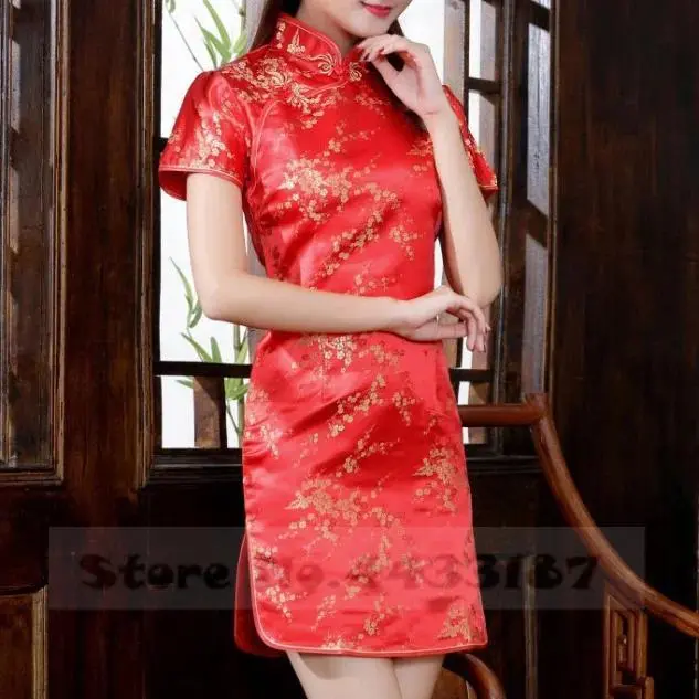 Traditional Chinese Dress Qipao Plus Size Silk Satin Cheongsam Anime Cosplay Costumes Girl  Sexy Mini Chinese Style Vestidos