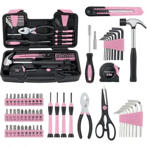 58 Piece Household Tool Set, General Household Hand Tool Kit with Plastic Toolbox Storage Case, All Purpose Household Tool Kit for Women, Girls and Ladies, Pink