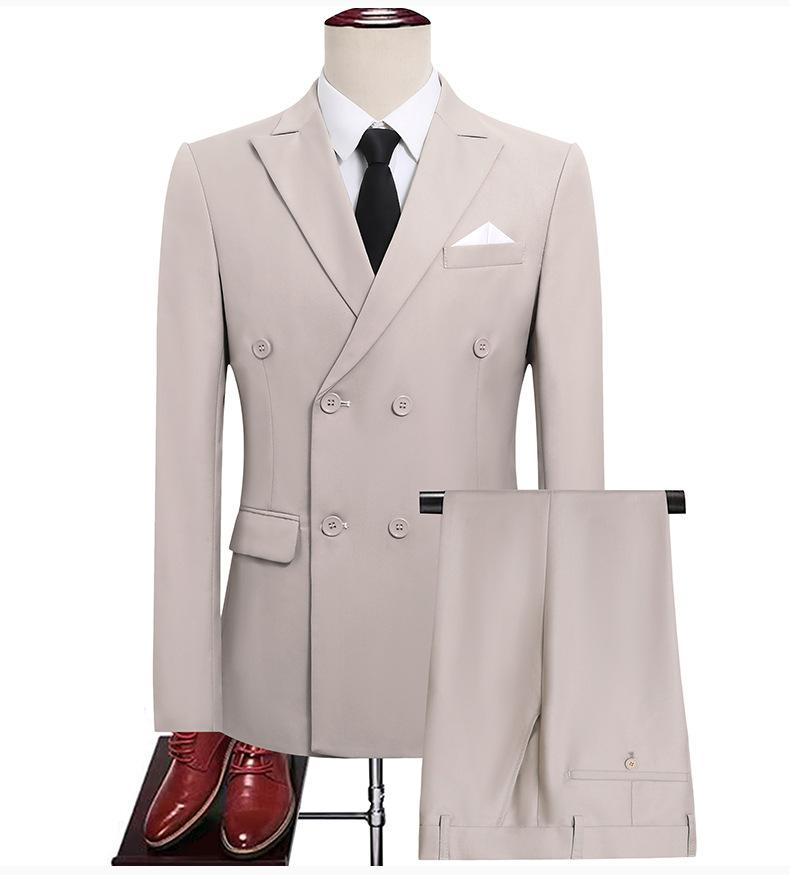 Men's Slim Fit Double-Breasted Suit  Peak Lapel Business Formal Groom Wedding Blazer With Side Vents