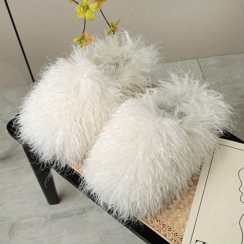 (New)Solid Color Fluffy Slippers, Y2K Soft Sole Platform Slip On Home Shoes, Non-slip Round Toe Cozy Floor Shoes