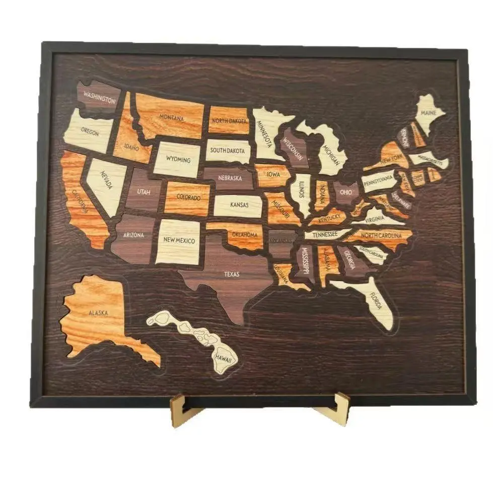 American Wooden Travel Map Puzzle, Wooden Puzzles, Unique Gift for Couples and Family, 13x11 Inch Home Decor Box, Record Every Adventure