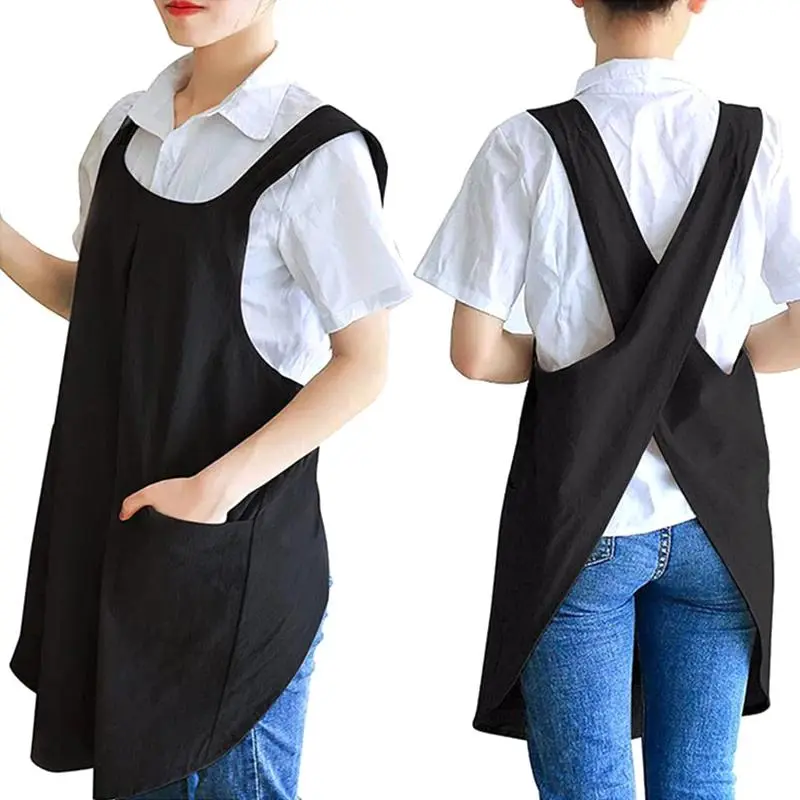 Cross Back Smock Apron With Pockets Cute Gardening Dress Crossed Aprons Home Kitchen Supplies