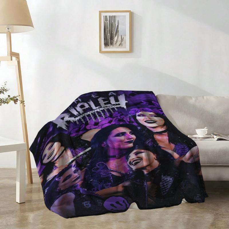 Rhea Ripley -Inspired Wrestling-Themed Plush Blanket - Purple & Black Signature Logo & Name Design, All-Season Soft Bedspread For S &, Machine Washable Gift For Fans, Travel & Use