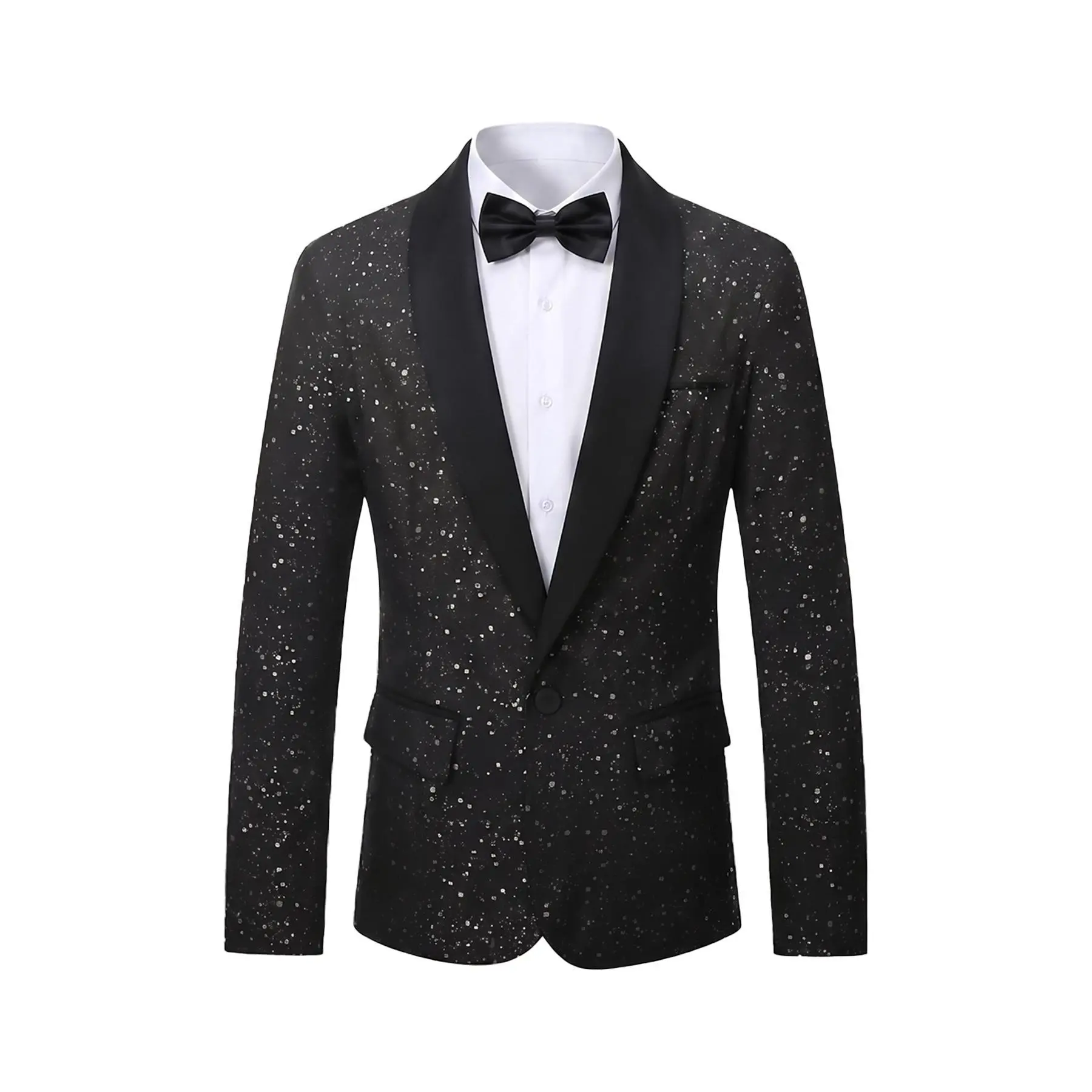 Menswear Classic Glitter Tuxedo, Elegant 2-Piece Slim Fit Set with Shawl Collar Blazer & Trousers for Graduation, Prom, Fashion, Suit, Long Sleeve, Sequin