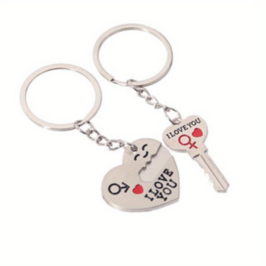 2pcs Set Men Women Cute Heart Key Keychain Couple Key Ring Lovers Key Chain Jewelry Accessory Gift