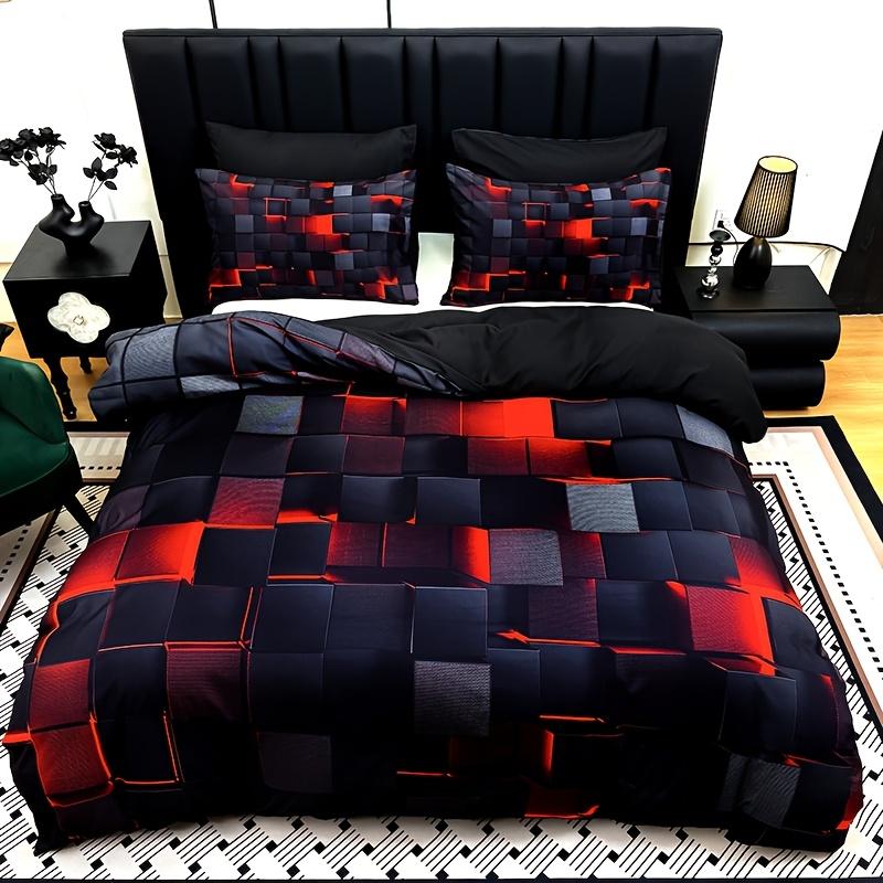 3 cool tech digital printed material quilt cover sets, four-season products, in red and blue, with four sizes (twin bed, double bed, queen size bed, king size bed) (1 bedspread + 1/2 pillowcases, no filling)
