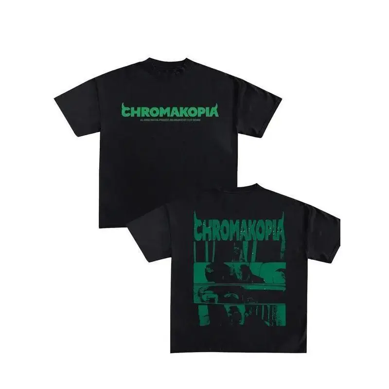 Chromakopia Creative Typography Graphic Tee, Comfortable Casual Short-Sleeve, 180g Cotton Double-Sided Printed T-Shirt Vintage Streetwear