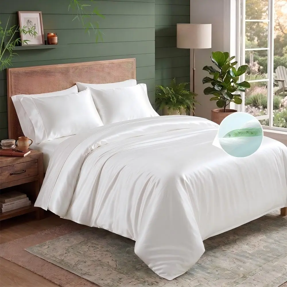 Bamboo Fiber Duvet Cover Set 3 Piece, Cooling Duvet Set, Breathable Bedding Set, Moisture-Wicking Anti-Static, Ideal for Bedroom, Guest Room, Hotel