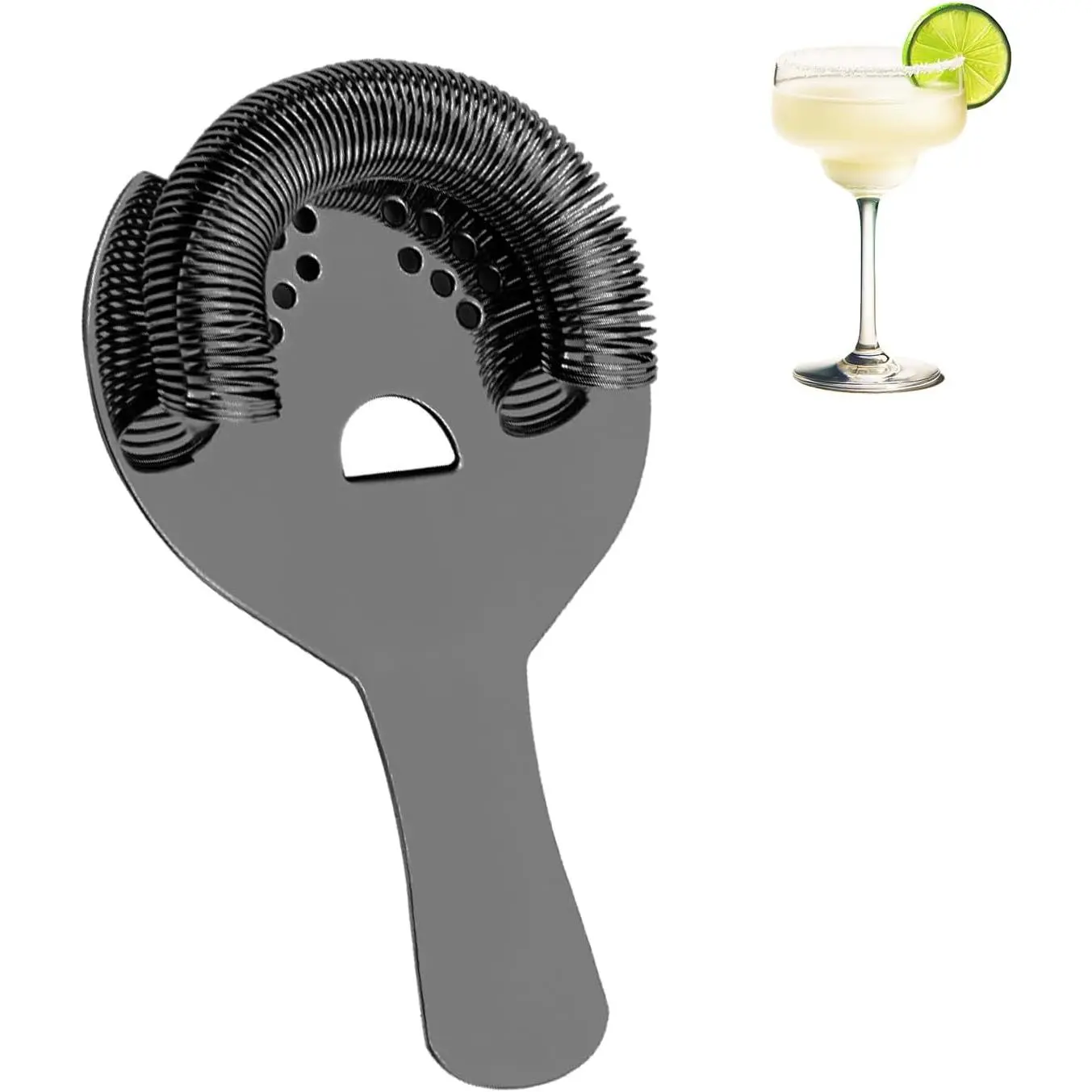 Black Cocktail Strainer for Drinks 2 Prong Hawthorne Strainer with Removable Spring Stainless Steel Bartending Strainer